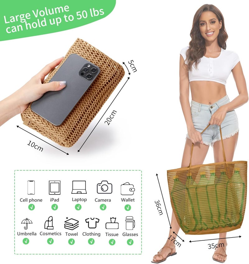 KALIDI BeachNylon Mesh Tote Bag, Casual Tote Bag Hobo Women Foldable MAX 23L Shoulder Bag For Beach Picnic Vacation - Image 5